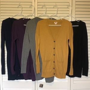 Mossimo 5 v-neck cardigans in navy, purple, gray, yellow, black